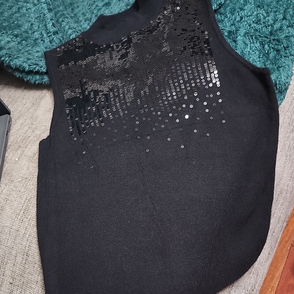 Marled Black Sequin Sleeveless Sweater Sz. L NWT